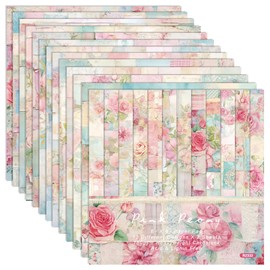 GLKTOPO Scrapbook Paper Pack, Pink Watercolor Rose Flower Pattern Paper, 6 Inches Single-Sided Decopodge Paper, Spring Floral Decorative Supplies for Card Making Album Background - 24 Sheets (R2332)