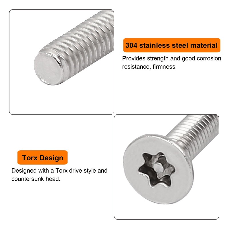 uxcell M4-0.7x20mm Flat Head Torx Security Screws, 16Pcs 304 Stainless