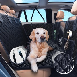 Back Seat Extender for Dogs, Dog Car Seat Cover for Back Seat - No-Slip 600D Waterproof Hammock, Exclusive Large Space Hard Bottom Seat Bed Holds 330 Ibs, Dog Accessories, Dog Bed for Car - Black