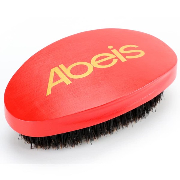 Abeis Premium Wave Brush - 100% Medium Soft Boar Bristle Beard Brush for Men - Hair Brush with Natural Beech Wood Base - 360 Wave Brush (Red)