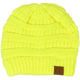 CC - Gorro de punto trenzado clásico para invierno, otoño, a la moda, grueso y elástico, Amarillo Neón, Talla única