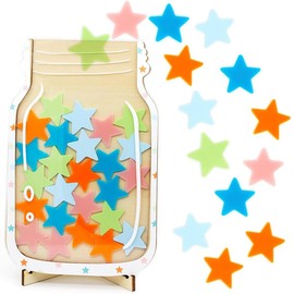 WUSJCOF Reward System Children's Reward Glass with 25 Stars, Wooden Stars Glass for Classroom and Home, Incentive Glass for Good Behavior School and Family