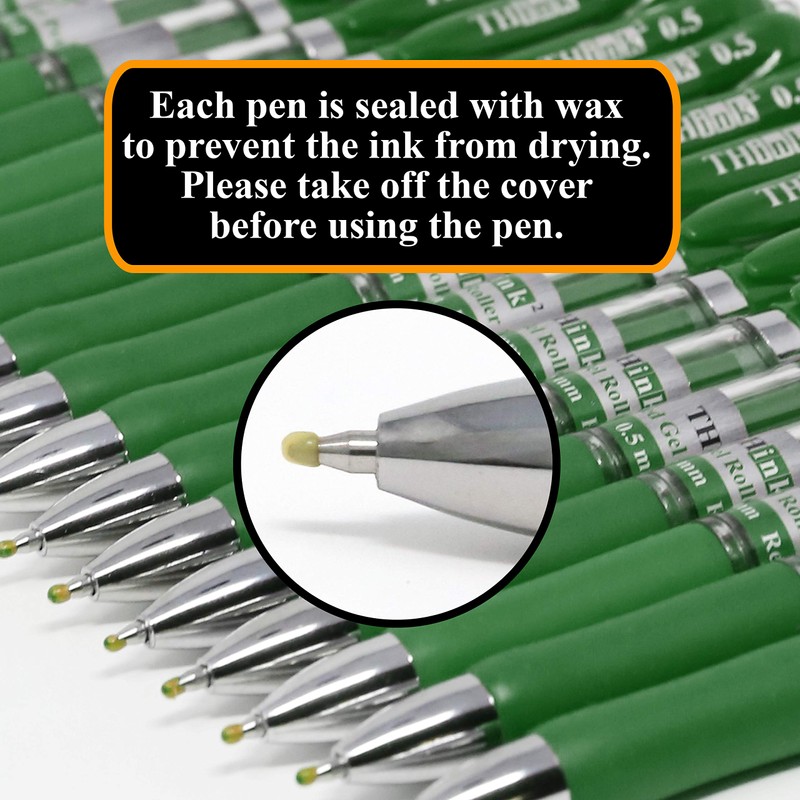 [24 Pens - Green Ink] Think2 Retractable Gel Pens. (24