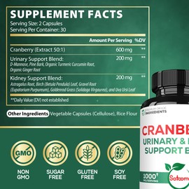 1000mg Cranberry Pills for Women Extract 50:1 - Combined with D-Mannose, Pine Bark, Uva Ursi Leaf & More - Support Women's Health, UTI, Immune System & Joint Health - 60 Cranberry Capsules