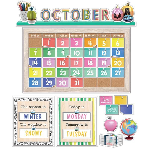 Carson Dellosa Creatively Inspired 118-Piece Calendar Bulletin Board Set, Calendar for Classroom with Monthly Calendar Headers, Seasons, Weather, and Days of The Week Chart, and More