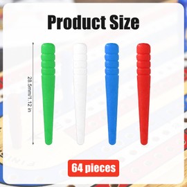 64pcs Cribbage Board Pegs, Fit 1/8 Holes Peg Board Game Plastic Crib Pins with Tapered Design for Cribbage Traditional Board Game Accessories (Blue, White, Green, Red)