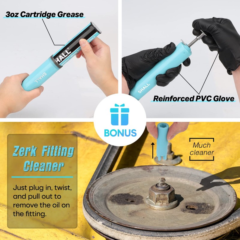 SHALL Mini Grease Gun Kit (3.52OZ, 3000PSI) with Accessories: 2x