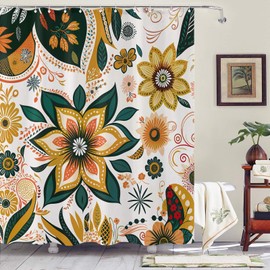 Yeoiat Floral Plant Shower Curtain Waterproof Boho Shower Curtain for Bathroom Vintage Botanical and Flower Design for Home Decor 72x72 inches