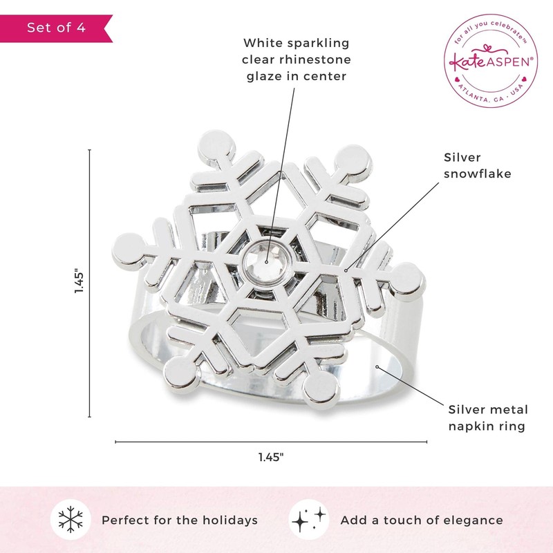Kate Aspen Sparkling Silver Snowflake Christmas Napkin Rings (Set of