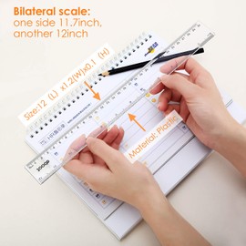 EBOOT 2 Pack Plastic Ruler Straight Ruler Plastic Measuring Tool for Office (Clear, 6 Inch, 12 Inch)