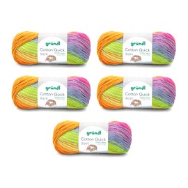 Gründl Wolle Cotton Quick Batik Knitting Yarn/Crochet Yarn (Gradient Yarn Made of 100% Cotton, Oeko-Tex Certified, 100 g/260 m, Needle Size: 3-4, 5 x 100 g), Orange/Green/Blue/Purple