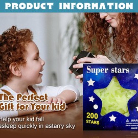 WHYCNJL Pack of 201 3D Glow in the Dark Stars Stickers for Ceiling Stars and Moon Luminous Stars Plastic Wall Sticker for Ceiling Wall Sticker Children's Room Starry Sky Room Decoration