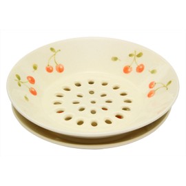 Kilamoto SOUSEN Medium Plate, White, 5.9 inches (15 cm), Seto Ware Drainer, Fruit (Cherry Pattern)