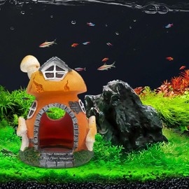 Mushroom House Fish Tank Decor | Hideaway Spawning Cave Landscape Aquarium | Mushroom Decor, Aquarium Décor for Shrimp Betta Goldfish and Reptiles