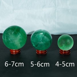Natural Crystal Ball Orange Moonstone Polished Divination Ball Decorative Sphere with Wood Stand Healing Crystals Ball Healing Stone (Fluorite, 60-70mm)