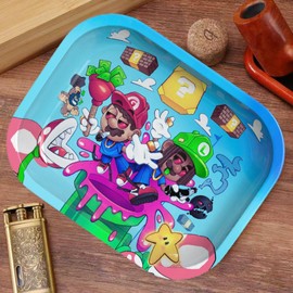 Rolling Tray. Decorative Tray for Multipurpose Use Tin is 7 x 5.5 inches. This Mario and Luigi Rolling Tray is Made of tin. Made in China.