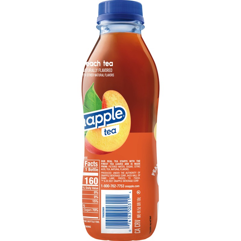 Snapple Peach Tea, 16 fl oz recycled plastic bottle, Pack