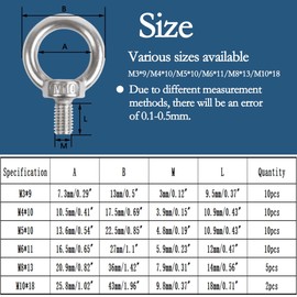 huruirui M5 x 10 Eye Bolts 304 Stainless Steel A2-70 Eye Bolts 10 Pieces Eye Bolt with Thread Attachment and Hanging