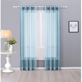 Interior Trends Ariana 2 Piece Sheer Voile Fully Stitched Window Panel Curtain Drape Set with Grommets (84" Length, Slate Blue)