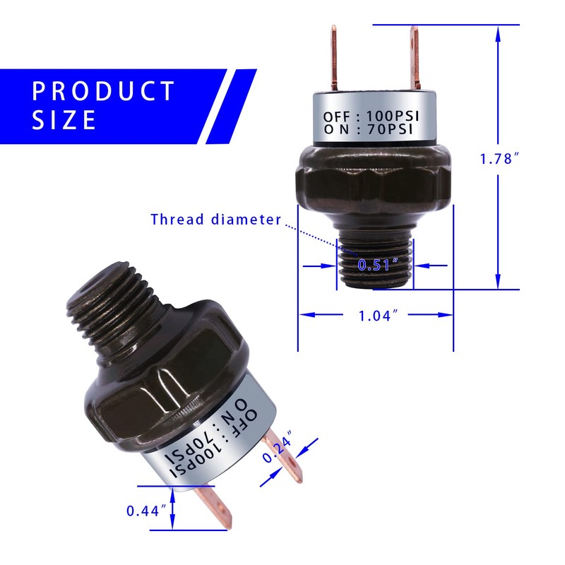 mankk Black 70-100 PSI Air Pressure Switch,1/4"NPT Thread 24V 12V