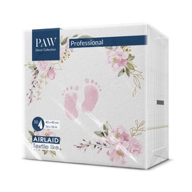 PAW - Airlaid Napkins - Fabric-Like (40 x 40 cm) I Pack of 50 I Ideal for Birthday, Christening, Communion, Baby Shower I High-Quality Table Decoration Fabric Napkins - Pink Feet I Baby Feet Light