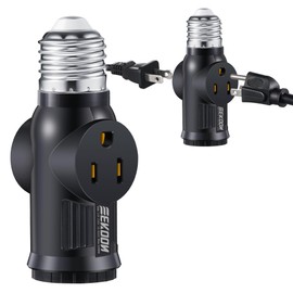 Feekoon 2 Pcs 3 Prong Light Socket Adapter, E26 Light Bulb Outlet Adapter, Polarized Light Socket to Plug Adapter, Light Bulb to 2/3 Prong Outlet Plug Splitter Converter for Garage Porch (Black)