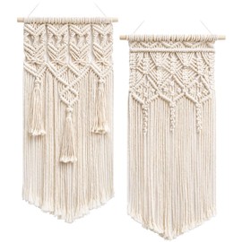 Mkono 2 Pcs Macrame Woven Wall Hanging Boho Home Chic Bohemian Geometric Art Decor - Beautiful Apartment Bedroom Dorm Room Decoration, Small Size 18" L x 9.5" W