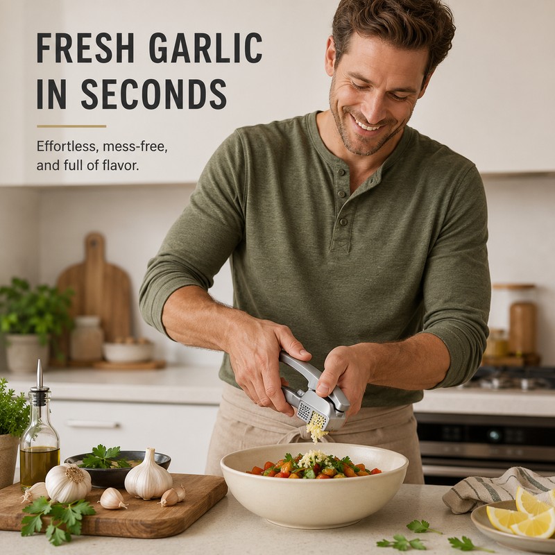 2-in-1 Garlic Press & Slicer for Kitchen Prep – Zinc