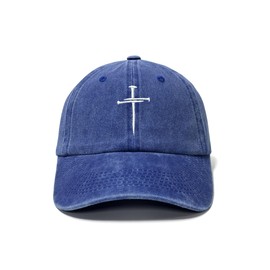 Hepandy Jesus 3 Nail Cross Hat, Gifts for Women Men, Christian Three Nails Baseball Cap, Royal Blue Adjustable Cotton Soft Dad Hat