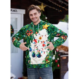 Arvilhill Mens Ugly Christmas Hoodies Funny Pocket Tacky Adult 3D Graphic Print Sweatshirts Holiday Jumper S