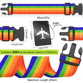 PUWOWYE Pack of 4 Suitcase Strap, Suitcase Strap Eye-catching, Adjustable Luggage Strap, Colourful with 2 Luggage Tags