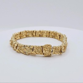 Gold Nugget Bracelet, 9mm Gold Nugget Bracelet, 14k Heavy Plated Gold, High Quality Bracelet, Unisex, Lifetime Replacement Guarantee - Length: 8in