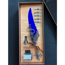 moonwood Fountain Pen Feather Pen Feather Ink Nib Feather Pen Set (Blue)