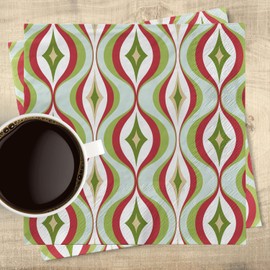 MODLOUNGE paper company Mid Century Modern Beverage Cocktail Napkin, 5x5in, 20 Pack, Lime Green Red, Paper, 3-Ply, Disposable