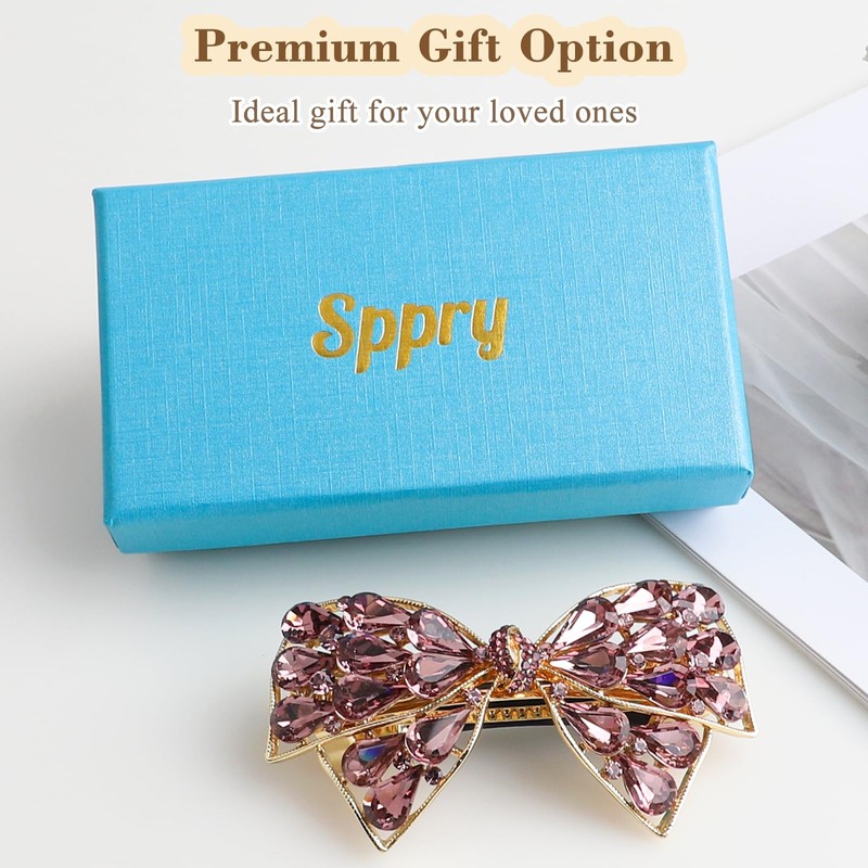 Luxury Large Rhinestone Bow Hair Barrette, Purple