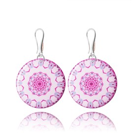 Handmade Mandala Dangle Round Earrings for Women, Boho Costume Statement Jewellery (Style 29 - Lilac)