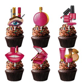 18pcs Pink Glitter Lip Lipstick Dessert Cupcake Topper Pick for Cosmetics Makeup Spa Theme Decor Supplies Woman Lady Night Out Hen Movie Happy Birthday Girls’ Night Party Decoration
