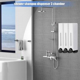 Zjyufy Wall Mounted Soap Dispenser, 3x500ml Shampoo Conditioner Body Wash Dispenser No Drillfor for Shower Gel Hair Shampoo or Hand Cleanser