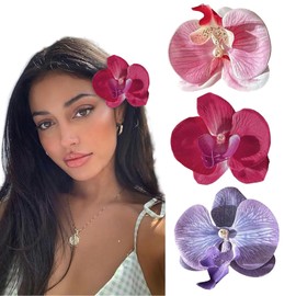 Ruzister 3 Pieces Hawaiian Flower Hair Clips Bohemian Hairpin with Butterfly Orchid Artificial Phalaenopsis Hair Clip for Holiday Seaside