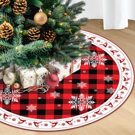Christmas Tree Skirt 48 inch, Xmas Snowflake Red Retro Tree Skirt for Christmas Tree Indoor Outdoor, Holiday Decor for Christmas Decorations (48 inch)
