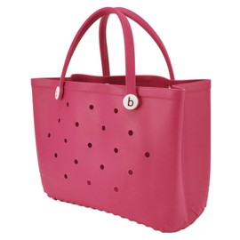 Fydun Beach Bag Rubber Tote Bag, Simply Durable Safe EVA Material Multifunction Space Saving Portable Round Hole Design Large Boat Pool Sports 14.17 X 10.2 6.30in (Rose Red)