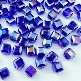 Xinhongo Crystal Glass Beads 200 Pieces 4mm Cube Crystal Glass Beads Faceted Square Shape Spacer Beads for Jewelry Making Bracelet Earring Necklace DIY Craft Making Supplies(Deep Blue AB)