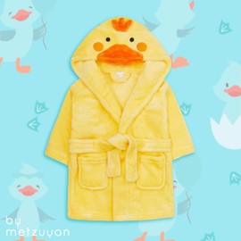 Metzuyan Baby Girls & Boys Animal Themed Plush Fleece Unisex Dressing Gown Robe Duck 6-12