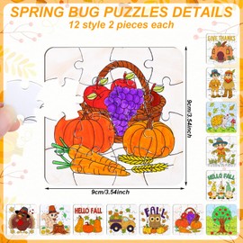 Realspring 24 Pack Fall Color Your Own Jigsaw Puzzles for Kids Ages 3-5, 4-6, 6-8, Coloring Thanksgiving Crafts DIY Paper Puzzles Party Favors Gifts for Toddler Children Learning & Education Toys