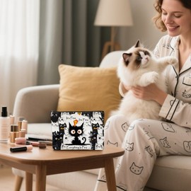 Joybble Makeup Bag, Cat Make up Bags for Women Girls, Cat Gifts for Women, Small Flat Lay Makeup Bag, Travel Cosmetic Bag Storage Organiser Toiletry Bag Zipper Pouch, Cute Stuff for Friend Sister (02)