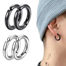 2 Pairs Fake Hoop Earrings, No Nasolabial Piercing, Fake Earrings, Stainless Steel Magnetic Earrings, No Piercing Clip On Earrings for Men and Women, Hypoallergenic Earrings for Men and Girls