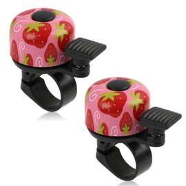 Lunpoem 2 Pieces Bicycle Bell, Children's Bicycle Bell, Cute Pink with Strawberry or Children's Bell, Loud and Easy to Assemble, for Safety, Fun