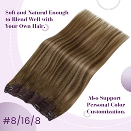 LaaVoo Invisible Secret Wire Extensions Real Hair Brown Ombre Extensions Real Hair with Wire Light Brown Balayage Golden Blonde Fish Line Real Hair Extensions Straight 80 g 45 cm #8/16/8