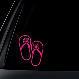 Hibiscus Flower on Flip Flop Car Decal / Sticker - PINK, 6"