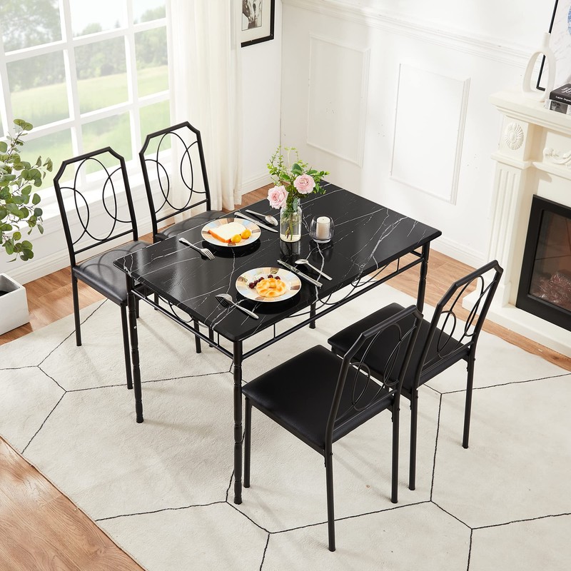 VECELO 5 Pieces Table Sets,43.3" Dining Table&Chairs for 4,Industrial Counter